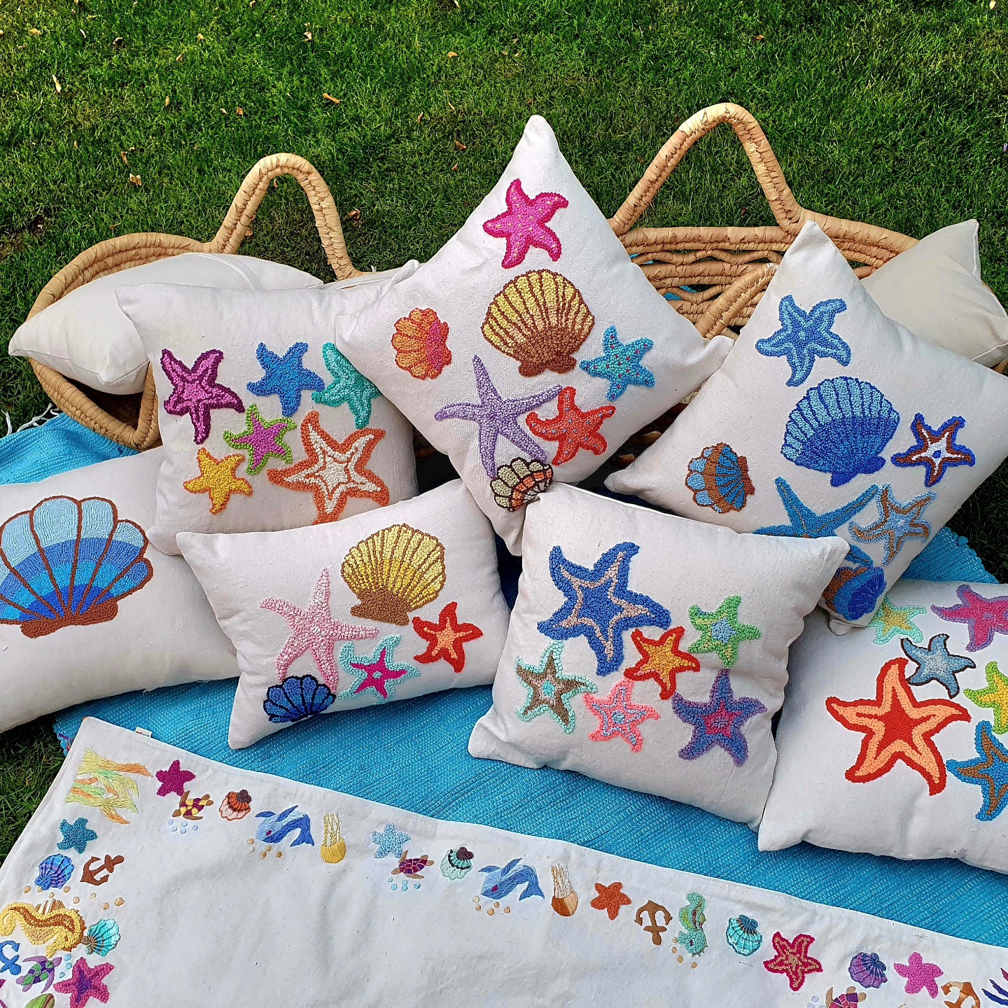مطرزات بحرية ملونة — colourful sea-life embroidery